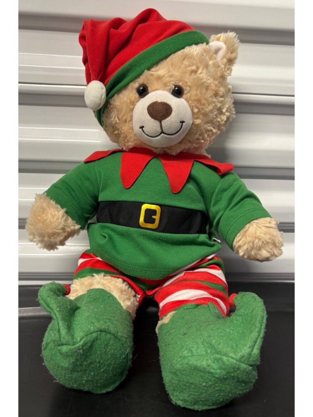 Build-A-Bear Plush Elf Teddy Bear With Green & Red Outfit And Hat Christmas